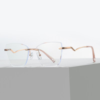 Gafas de Computadora con Bisagras de Resorte 1020, Montura Metálica sin Aro, Estilo Ojo de Gato, Unisex, Moda Vintage, Logotipo Personalizado, Gafas Ópticas