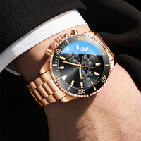 Montre personnalisée avec logo, montre de sport plaquée or de luxe pour hommes, étanche, lumineuse, multifonction, montre-bracelet à quartz pour le plein air et les affaires