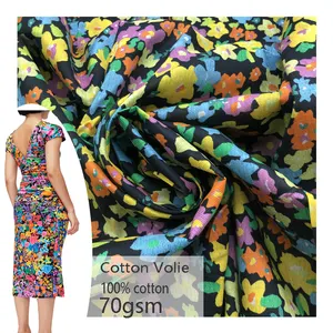 Tulle कपड़े हल्के वजन शीतल Voile कपड़े डिजिटल मुद्रण कस्टम मुद्रित कपास रंगीन डिजाइन 100 Voile कपड़े सादे बुना