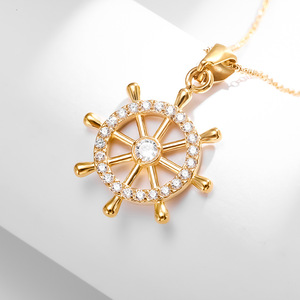 Collar chapado en oro de 18K <span class=keywords><strong>a</strong></span> la moda, collar de timón con gráfico de estrellas para mujer, collar con colgante de brújula de acero inoxidable - Product Image 3