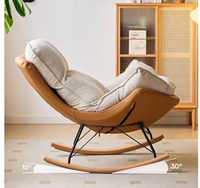 Fauteuil inclinable à bascule capitonné de luxe avec structure en bois de hêtre massif pour adultes ; Design contemporain pour salon, balcon, maison