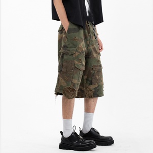 Summer High Quality Comfy Cotton Casual Cargo <b>Shorts</b> Custom logo Baggy Pants 7 Pockets Distressed Camouflage Men's <b>Shorts</b> - Product Image 5