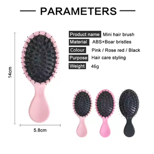 Commercio all'ingrosso OEM ODM Logo personalizzato tasca da viaggio in plastica massaggio cinghiale in Nylon Mini spazzola per capelli rosa spazzola per capelli rotonda - Product Image 3