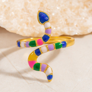 Flower <b>Snake</b> Design Stainless Steel <b>Rings</b> 18k <b>Gold</b> Plated Adjustable For Women Party Jewelry - Product Image 3