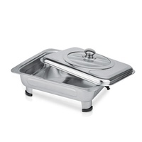 Plat de Service Carré en Acier Inoxydable pour Buffet de Restaurant, Chauffe-Plat de Camping avec Couvercle en Verre et Réchaud Intégré