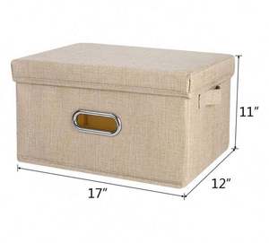 Cotton Linen Fabric Cube <b>Storage</b> <b>Bins</b> Foldable Rectangle Collapsible <b>Storage</b> Box with <b>Lid</b> for Clothes & Toys - Product Image 3