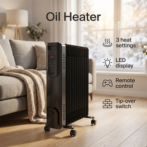 Calentador de <span class=keywords><strong>Aceite</strong></span> Eléctrico con Temporizador de 12 Horas, 1500/2000/2500W, <span class=keywords><strong>Radiador</strong></span> Portátil para Habitaciones, Calentadores de <span class=keywords><strong>Aceite</strong></span> - Product Image 1