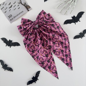 Barrette à cheveux pour femme avec imprimé citrouille et crâne d'Halloween, long ruban flottant, accessoire de coiffure pour fête et déguisement - Product Image 6