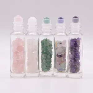 Hot Sales Clear Glass Roller Ball Bottles 10ml With Gem Stones For Essential Oils Perfume Skin Care Products