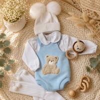 Combinaison en coton pour bébé KAIYUE, personnalisée, tricotée, avec patch ours en peluche, ensemble cadeau avec chemise, chapeau et chaussettes