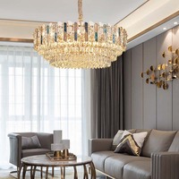 Lustre personnalisé à DEL en cristal pour hall d'entrée d'hôtel Led moderne en fer décoratif Led or Lampe suspendue à anneau Led pour la salle à manger