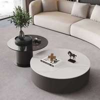 Table d'appoint ronde en bois moderne avec plateau en marbre, ensemble de tables basses pour petits appartements, meubles de salon