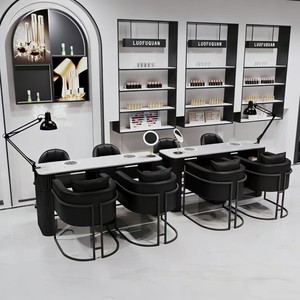 Ensemble table et chaise de manucure moderne pour deux personnes, style crème, mobilier de salon - Product Image 3
