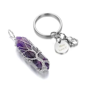 Tự làm nóng bán tùy chỉnh ánh sáng keyrings giveaway quà tặng giá rẻ thạch anh tím tinh thể kim loại Keychains với xe logo thương hiệu