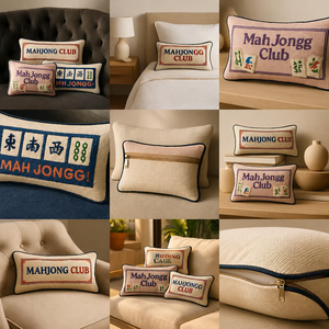 Cuscino Mahjong Social Needlepoint con retro in velluto olandese per lussuosa fodera per cuscino lombare cucita a mano - Accessorio - Product Image 6