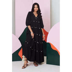 Vestido largo con bordado negro para mujer de Piku, elegante y sexy vestido de fiesta de verano - Product Image 6