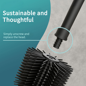 Spazzola per WC Moderna in Silicone Nero con Manico in <span class=keywords><strong>Acciaio</strong></span> Inox, Design Antibatterico, Strumento per la Pulizia del <span class=keywords><strong>Bagno</strong></span> con Supporto Abbinato - Product Image 6
