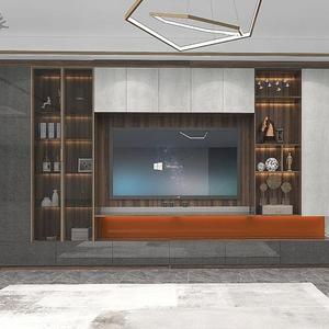 ขาตั้งทีวีห้องนั่งเล่นแบบบูรณาการสไตล์ญี่ปุ่นพร้อมที่เก็บของล็อกพื้นหลังลมสไตล์ญี่ปุ่น - Product Image 5