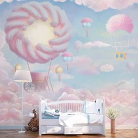 Papier peint imperméable de style moderne 3D-18D Princesse rose et beignets avec ballon à air chaud pour la décoration de la chambre des filles et des enfants
