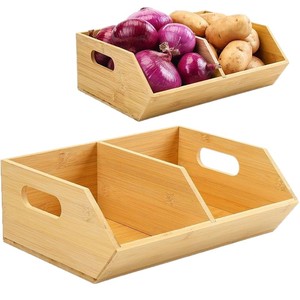 Bamboo Storage Box With Compartments For <b>Kitchen</b> Food <b>Pantry</b> Organizing Desktop Storage Container Solid Color Wooden F52 - Product Image 3
