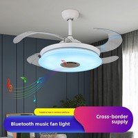 Ventilateurs de plafond rétractables modernes de 48 pouces avec haut-parleur, lecteur de musique, lustre, ABS blanc mat, 3 vitesses, faible bruit, télécommande