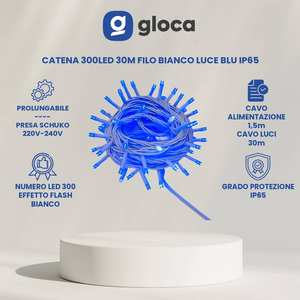 โกลก้า 300LED ไฟประดับสายไฟ 30M สายไฟสีขาว แสงสีฟ้า IP65 ตกแต่งภายในและภายนอกอาคาร - Product Image 2