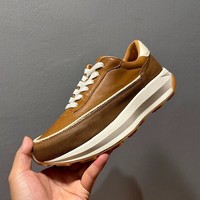 Baskets rétro en cuir véritable marron uni pour hommes, à lacets, avec doublure en mesh et semelle extérieure en Phylon, semelle épaisse, décontractées, printemps-automne