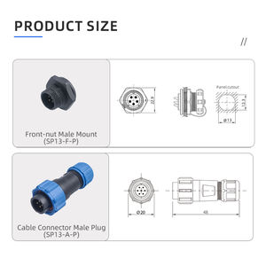 SP13 IP67 Plastic Waterdichte Luchtvaartconnector 2 3 4 5 6 7 9-pins Rechte Mannelijke Vrouwelijke Circulaire Connector - Product Image 4