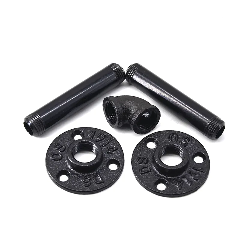 Pipe Nipple Black Malleable Iron Pipe Fittings Handicraft Rack Compartment Pipe Nipples Connected To Wooden Shelf Pipe Fittings