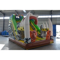 Toboggan gonflable à double voie sur le thème des dinosaures de la jungle, de qualité commerciale, en PVC, pour enfants