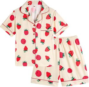 Conjunto de <span class=keywords><strong>pijama</strong></span> para niñas, 2 uds., manga corta con botones y pantalones cortos, ropa de dormir, conjuntos de ropa de descanso bonitos de verano para adolescentes - Product Image 1