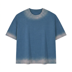 T-shirt pour homme à col rond et manches courtes, effet dégradé, coupe ample, couleur unie, décontracté, tissu jersey 100% coton - Product Image 1