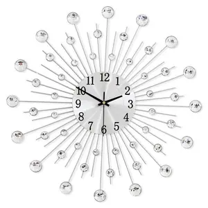 Odm/oem OEM時計卸売家の装飾高級クリエイティブアイアンアートメタルクリスタルダイヤモンド装飾壁時計サンバースト装飾