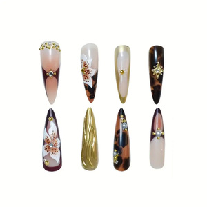 Faux ongles à presser en acrylique de haute qualité, style mode, avec colle, courts, forme cercueil, amande, <span class=keywords><strong>French</strong></span> <span class=keywords><strong>manucure</strong></span>, vente en gros - Product Image 4