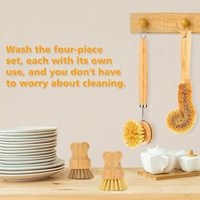 Ensemble de brosses de cuisine en bambou, brosse à vaisselle à poils naturels, brosse à récurer en fibre de coco, brosse à bouteilles avec manche en bois, écologique