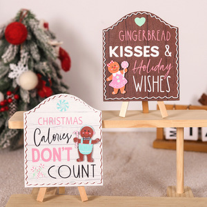 <b>Christmas</b> Wooden Desktop <b>Decor</b> Wood Welcome Xmas <b>Gingerbread</b> Man White Brown <b>Christmas</b> Wood Decoration - Product Image 2
