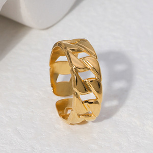 Anlaufbeständige Hip-Hop 18K vergoldete Edelstahl Punk Schmuck Kubanische Gliederkette Motiv Offene Verstellbare Unisex Y2K Ringe - Product Image 3