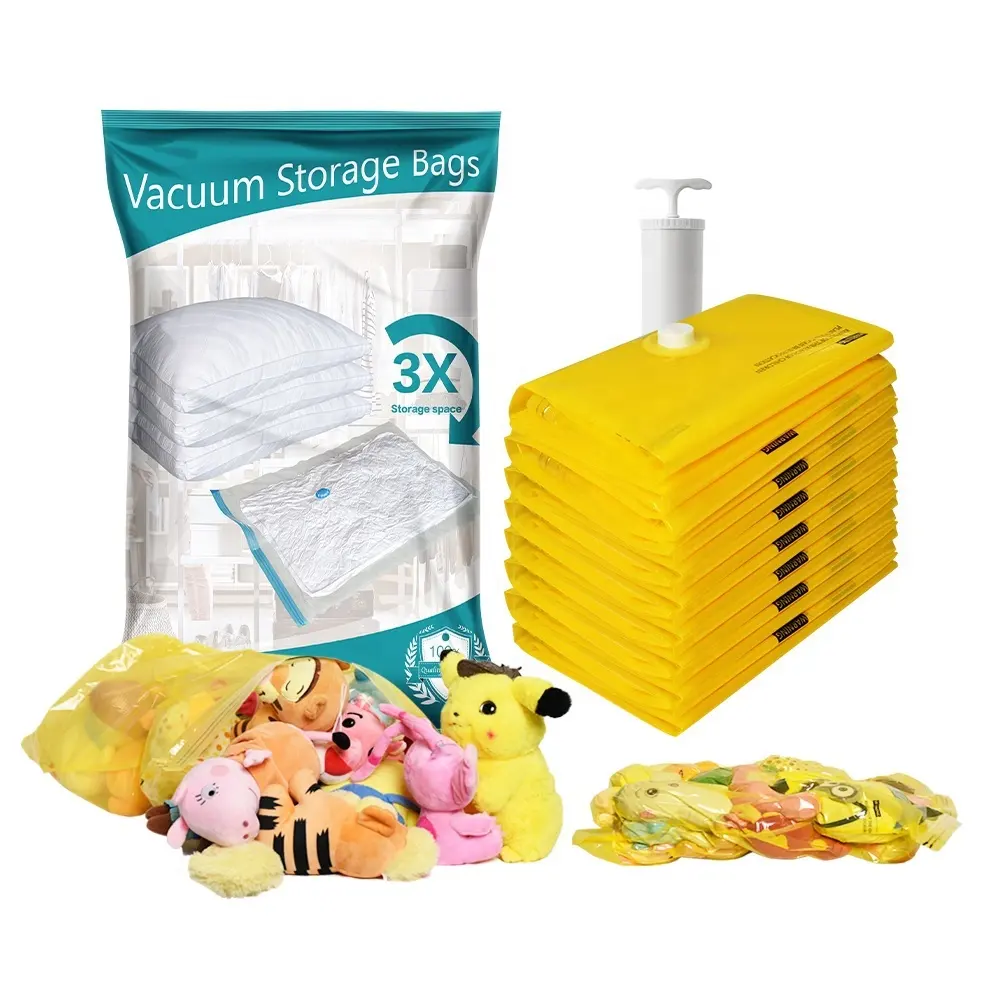 Set Yellow Transparent Packaging Bag 10 pack vacuum storage bags for clothes set with pump