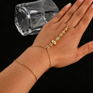 Non Tarnish 316L Stainless Steel 14k 18k Pvd Gold Plated Finger Bracelets Bride Hand Chain Bracelet <b>Ring</b> for Women - Product Image 1