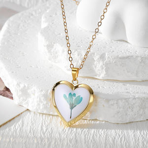 Heart <b>Locket</b> Necklace Handmade Pressed Dried Flower Resin Photo <b>Locket</b> Pendant Gold Plated Floral Memory Necklace For Women - Product Image 6