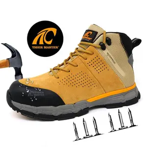 Sapatos de segurança impermeáveis S3 SRC de camurça de alta qualidade, resistente a ácido e óleo, antiderrapante, biqueira de fibra de vidro à prova de punção