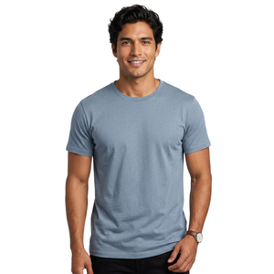 Men's Regular Fit O-Neck Short Sleeve T-Shirt 100% Cotton Solid <b>Green</b> Casual Knitted Plain Dyed Breathable 320g - Product Image 1