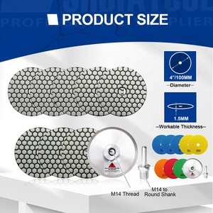1 सेट/10 पीसी 4 इंच शुष्क लचीला हीरा पॉलिशिंग पैड सैंडिंग डिस्क + एल्यूमीनियम बैकर पैड + ग्रेनाइट के लिए एडाप्टर - Product Image 4