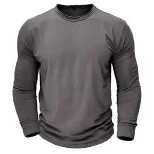 Мужская Однотонная футболка из 100 хлопка с длинным рукавом и круглым вырезом