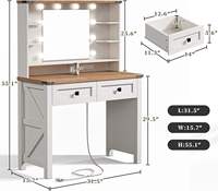 Petite coiffeuse Ensemble Bureau vasque à LED avec miroir et prise de courant 5 tiroirs de rangement Meuble-lavabo pour chambre à coucher