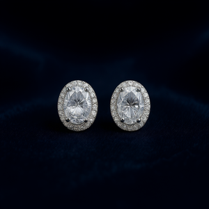 Boucles d'oreilles en or blanc E1338 avec diamants de taille ovale, couleur D, certifiées GIA, bijoux de mariage classiques pour femmes - Product Image 2