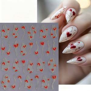 Adesivi per Unghie a Forma di Cuore Rosso Piccoli Cuori d'Amore San Valentino 3D Autoadesivi per Manicure Decorazioni per Unghie - Product Image 1