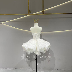 JFH77 Chic Strapless Boat Neck White Tassel <b>Mini</b> Party Wedding Dresses - Product Image 2