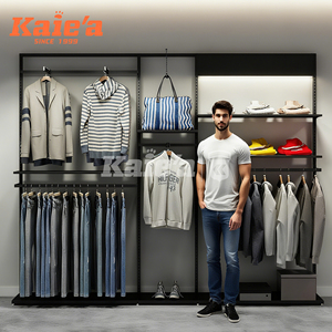 Diseño de interiores, venta al por menor, ropa de pared, soporte de exhibición de ropa, boutique de moda, <span class=keywords><strong>camiseta</strong></span>, ropa, estante de exhibición de Metal - Product Image 6