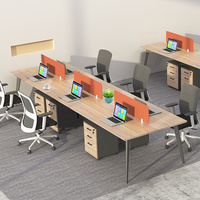 Bureau de travail modulaire convertible moderne à 4 places, table de bureau pour le personnel, avec cloison en bois de style panneau